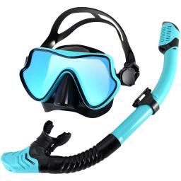 Conjunto de máscara de snorkel de silicone, óculos de natação, kit de treinamento de mergulho, lente colorida, visão ampla, vidro temperado, anti-vazamento, adultos - Image 3
