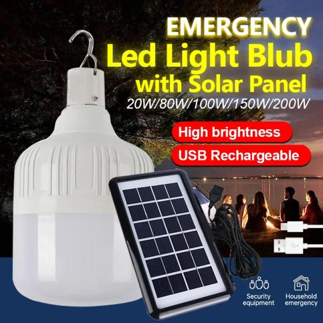 Lanterna Portátil Recarregável com LED e Painel Solar para Acampamento e Jardim