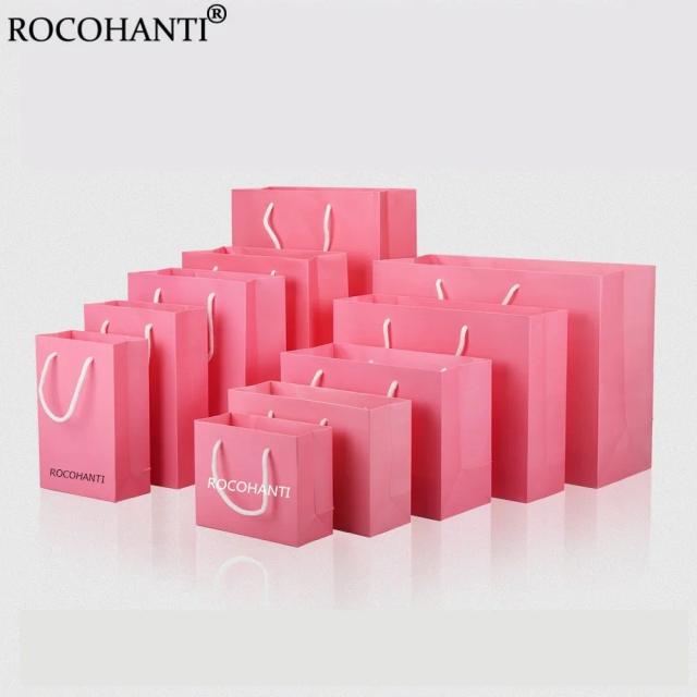 Sacos de Presente de Papel Reutilizáveis em Promoção - 10 Peças com Alça Personalizada em Rosa