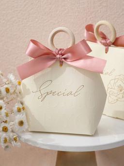 Doces e Caixas de Presente com Fitas e Anel De Madeira, Elegante, Perfeito para Casamentos, Aniversários, Feriados, 5PCs - Image 1