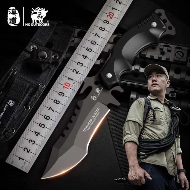 Faca de Sobrevivência Tática HX Outdoors: Ferramenta Essencial para Caça e Autodefesa com Lâmina Full Tang 58HRC