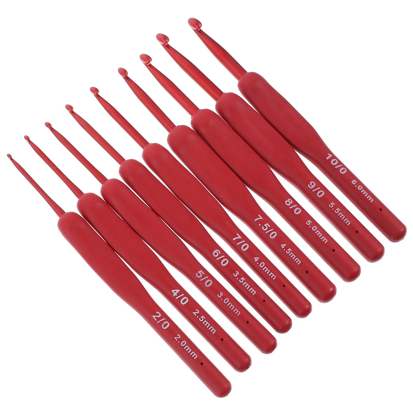 Alumínio Knitting Needles com agulha, Red Silicone Crochet Hook Tool, Além de ganchos, 9 pcs, 14XZ136cm - Image 1