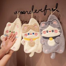 Kawaii Cartoon Cats Hand Towels, Toalha de limpeza pendurada, Pano suspenso macio absorvente, Acessórios de cozinha, Suprimentos de banheiro - Image 1
