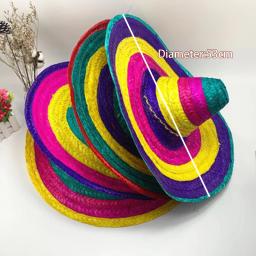 Chapéu de festa mexicano colorido de borda larga chapéus de palha masculino feminino verão ao ar livre chapéu de sol sombrero decoração de festa de halloween - Image 2