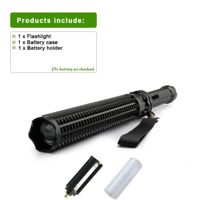 Lanterna Tática Super Long Spike Series 800m Recarregável USB com Lâmpada Telescópica e Zoom para Autodefesa e Atividades ao Ar Livre