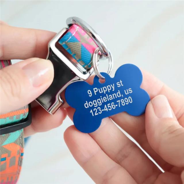Etiqueta de Identificação Personalizada para Pets em Alumínio com Gravura Gratuita e Detalhes do Endereço