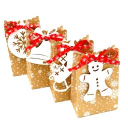 Saco De Presente De Papel Kraft com Fita Tag, Feliz Natal, Floco De Neve, Decoração De Festa, Comida, Biscoito, Caixas De Embalagem, 12Pcs - Image 2