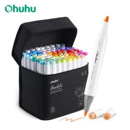 Ohuhu Honolulu Conjunto de canetas marcadoras de 72 cores, marcadores de arte com álcool, pontas duplas recarregáveis, esboço, desenho, mangá, material escolar de arte - Image 1