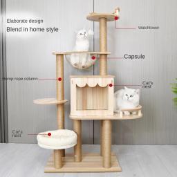 Torres de gato de madeira para gatos grandes com múltiplos hamocks, brinquedos ao ar livre, coçar pad, suprimentos de treinamento, gatinho acessórios - Image 2