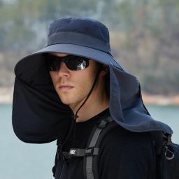 Chapéu de pesca de verão pescoço proteção solar à prova dwaterproof água ao ar livre caminhadas balde chapéu grandes beirais boné de pescador panamá para homem - Image 1