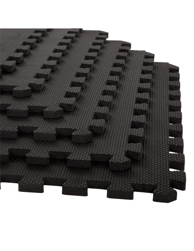 Tapete de Quebra-Cabeça de Ginástica Preto em Borracha de Espuma - Conjunto Expansível Tatami 4 Peças 60x60 cm