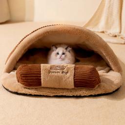 Saco de dormir quente removível para animais de estimação, meia cama fechada do gato, almofada do ninho do inverno com descanso, novo - Image 5