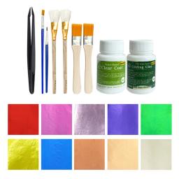 Imitação Folhas De Folhas De Ouro, DIY Artes Artesanato Em Pó De Papel, cola dourada, verniz à base de água, Toolkit Folha De Ouro - Image 3