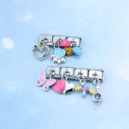 Hapiship-Glaze Color Charm Bracelet, Jóias de Aço Inoxidável, Cão, Borboleta, Coração, Link Italiano, Fit DIY, 9mm, DJ546, Nova Moda, 2024 - Image 4