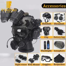 Outdoor Airsoft Paintball Conjunto Capacete, capacete tático com NVG Mount, Night Vision Modelo Headset, Goggles Lanterna, luz de sinal - Image 2