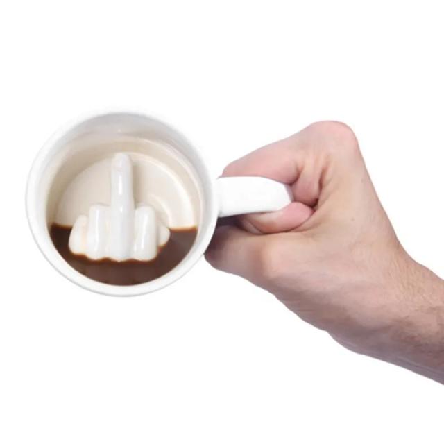 Caneca cerâmica criativa do dedo médio para café e leite, copo engraçado e divertido em branco
