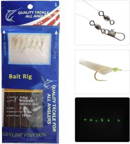 10/20/30 pacotes reais da pele dos peixes equipamentos luminosos isca de pesca equipamentos de água salgada de água doce brilho no escuro com ganchos giratórios tamanho 4 6 8 - Image 3