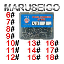 50/100 Pcs MARUSEIGO anzol em caixa boca torto com farpado afiado preto aço de alto carbono ganchos de pesca selvagens - Image 1