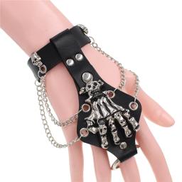 Pulseiras de couro para mulheres e homens, Pulseira de pulso, Braceletes de mão, Halloween Grunge, Crânio Punk, Finger Jewelry, Steam Punk - Image 2