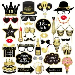 Adereços fotográficos de aniversário para meninos e meninas, decoração de festa, preto e dourado, 30 anos, 34 peças - Image 5