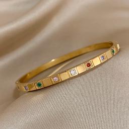 Pulseiras de aço inoxidável 316L para mulheres, bloco colorido incrustado de zircão, bracelete banhado a ouro, charme romântico, joalheria, chique - Image 2