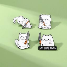 Desenhos animados Red Wine Cat Esmalte Broche, Músico Bonito Jóias, Asas Coloridas, Crachá De Metal De Gatinho Branco, Punk Animais Lapela Pins - Image 5