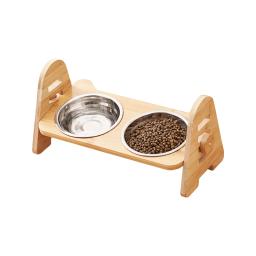 Tigelas de cachorro de bambu ajustáveis com suporte, comida para gato e água, alimentador de coelho para animais pequenos e médios - Image 1
