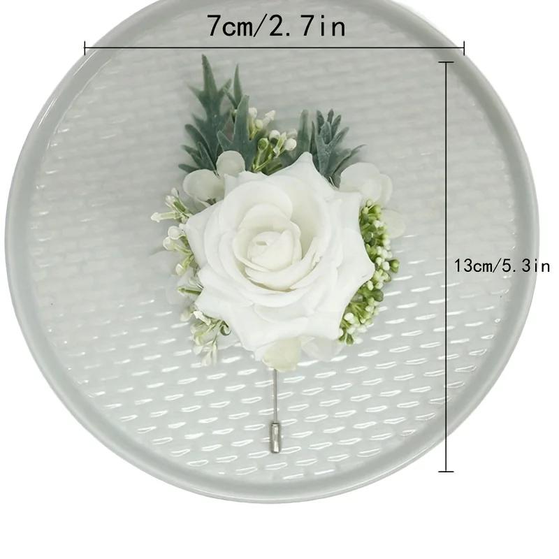 White Rose Wedding Wrist Corsage e Boutonniere Set, Noiva, Dama de honra, Homem, Noivo, Flores do casamento Acessórios, 1, 6Pcs - Image 1