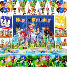 Descartável Cartoon Sonic Party Supplies, Placa, Copo, Guardanapo, Toalha De Mesa, Bolo Topper, Saco De Presentes, Kids Birthday Party Decorações Set - Image 1