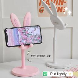 Ajustável rosa desktop titular do telefone celular, adorável coelho suporte de mesa dos desenhos animados, apto para iPhone 13, 14, Samsung Smartphone - Image 2