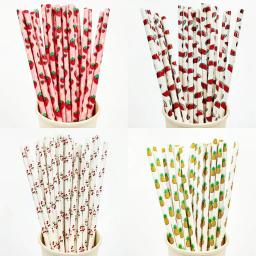 Canudos de papel de frutas, abacaxi, morango, limão, canudos criativos, decoração de aniversário, chá de bebê, 25pcs - Image 1