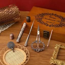 Caixa de madeira do vintage kit tesoura bordado diy artesanato suprimentos ferramentas kit costura antigo omplete ferramentas costura para costura artesanato - Image 6