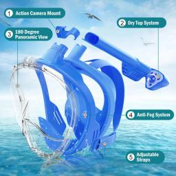 Máscara de snorkel facial completa para adultos e crianças, montagem destacável para câmera, mergulho, natação, mergulho, visão ampla, anti-nevoeiro, anti-vazamento - Image 2