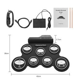 Roll-Up Silicon Drum Set para Crianças, Kit de Bateria Eletrônica Digital, USB, 7 Almofadas de Bateria, Baquetas, Pedais, Tamanho Compacto, Iniciantes - Image 6