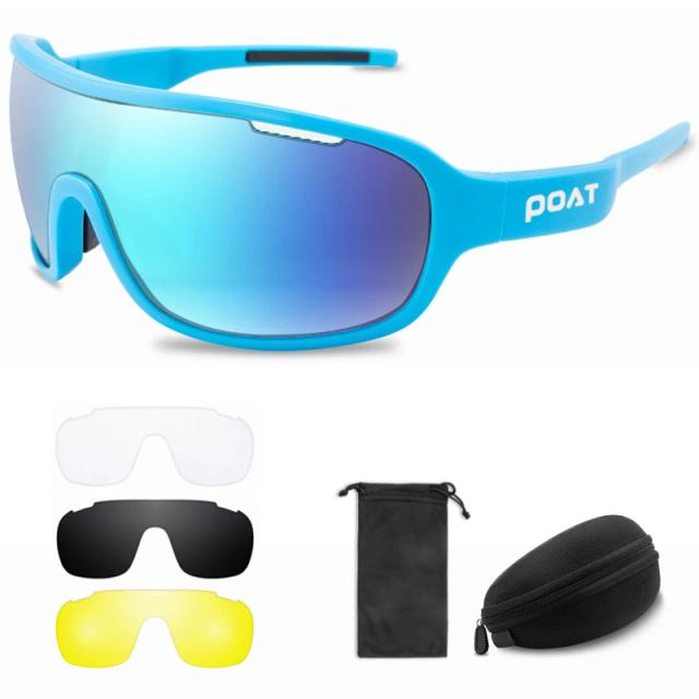 Óculos de Ciclismo POAT com Estojo, Lentes UV400 e 4 Opções para Esportes ao Ar Livre e MTB