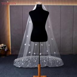 TOPQUEEN-Véu do casamento com flores 3D, véu, véu de tule, Catedral Mantilla, alta qualidade, V93 - Image 5