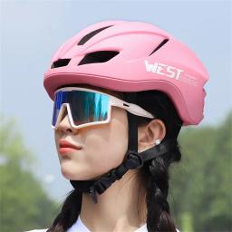 West Biking-Capacetes de ciclismo rosa leves integrados com luzes LED para casais, MTB, capacetes de segurança para bicicletas, femininos - Image 2