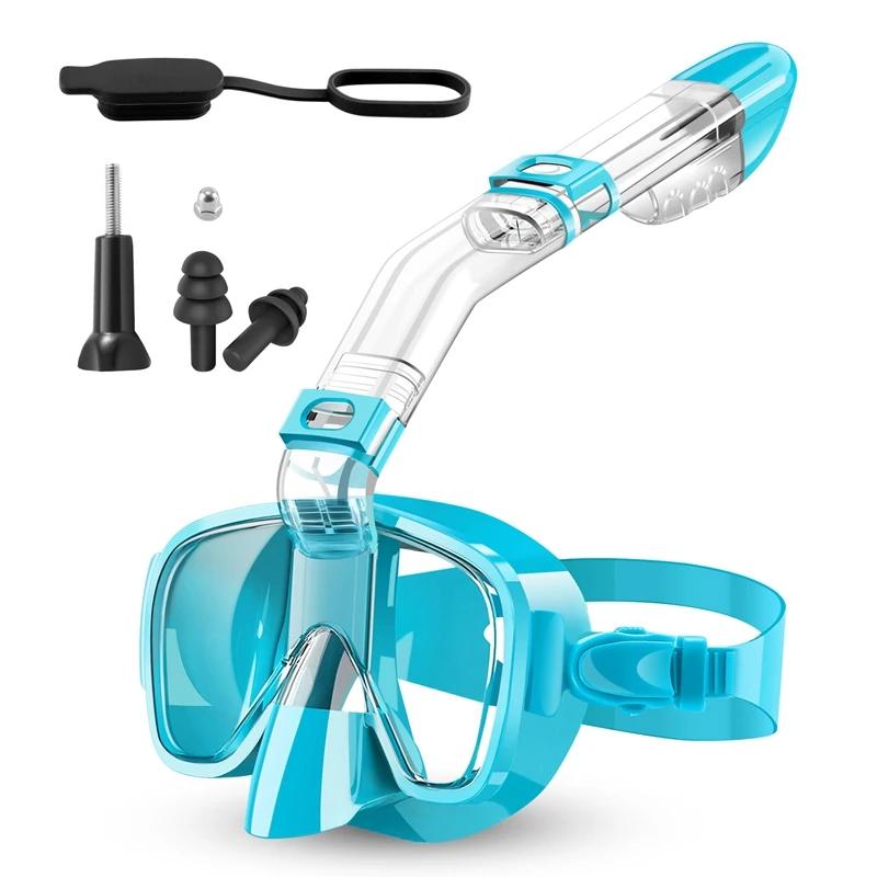Dobrável Snorkel Mergulho Máscara Set, Dry Top Sistema e Camera Mount, Anti-Fog Professional Snorkeling Gear - Image 1
