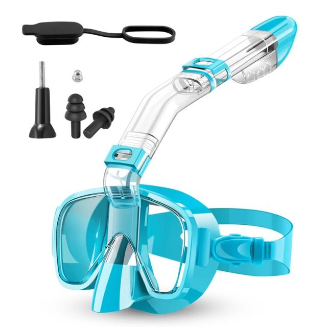 Máscara de Mergulho Dobrável com Sistema Dry Top e Suporte para Câmera - Equipamento Profissional Anti-Fog para Snorkeling