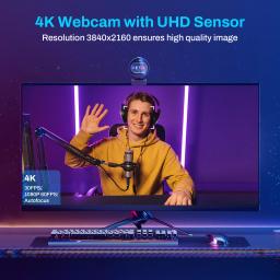 Câmera Web com microfones e capa de privacidade para Tiktok e YouTube, foco automático, streaming, foco automático, 1080p, 60FPS, webcam 4K - Image 2