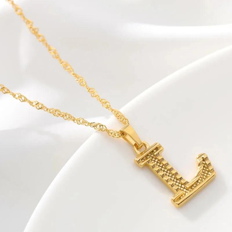Colar com pingente letra inicial para homens e mulheres, banhado a ouro 18k, corrente de ondas d'água, 26 letras - Image 1