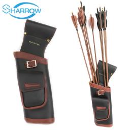 Tiro com arco Cowhide Leather Arrow Bag, aljava portátil, setas da mão direita, caça ao arco, acessórios de tiro, 20-30pcs - Image 1