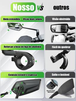 Rbrl espelho retrovisor grande angular para bicicleta, espelho retrovisor ultra transparente esquerdo e direito com braço de espelho estendido para scooter elétrica - Image 3