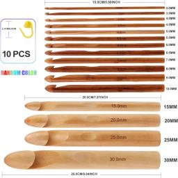 16 pçs ganchos de crochê de madeira 3 a 30mm em diâmetros lidar com kit de crochê agulhas de tricô com 10 pçs marcadores de ponto para crochê diy - Image 2