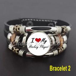 Moda hóquei jogador pulseira de couro multicamadas cruz hóquei vara imagem de vidro cabochão pulseira esportes hóquei fã presente - Image 6