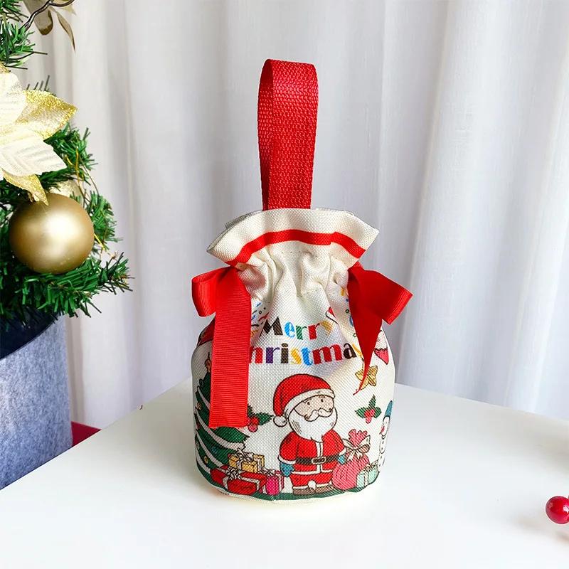 Pano saco de presente de natal saco de lona de maçã sacola de véspera de natal bolsa de doces de maçã feliz navidad joy 2025 noel fontes de festa - Image 1