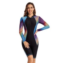 Fato de surf de peça única feminino, manga comprida, estampado bonito, esportes aquáticos, protetor solar, praia, nadar, lancha, roupas de surf, moda - Image 2