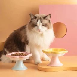Bacia cerâmica ergonómica para o cão e o gato, com proteção do pescoço, projeto floral, talheres fáceis de limpar, duráveis para o alimento/água, bonito - Image 3