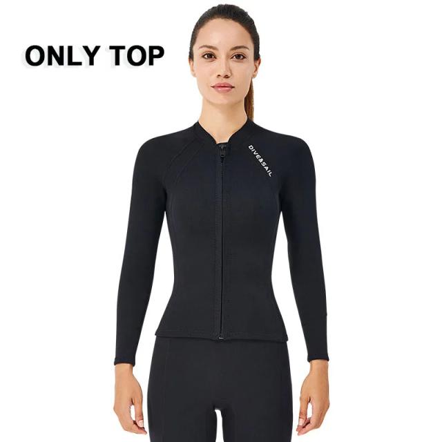 Fato de mergulho neoprene unissex com blusa dividida de manga comprida, 2mm, ideal para natação e banho de inverno