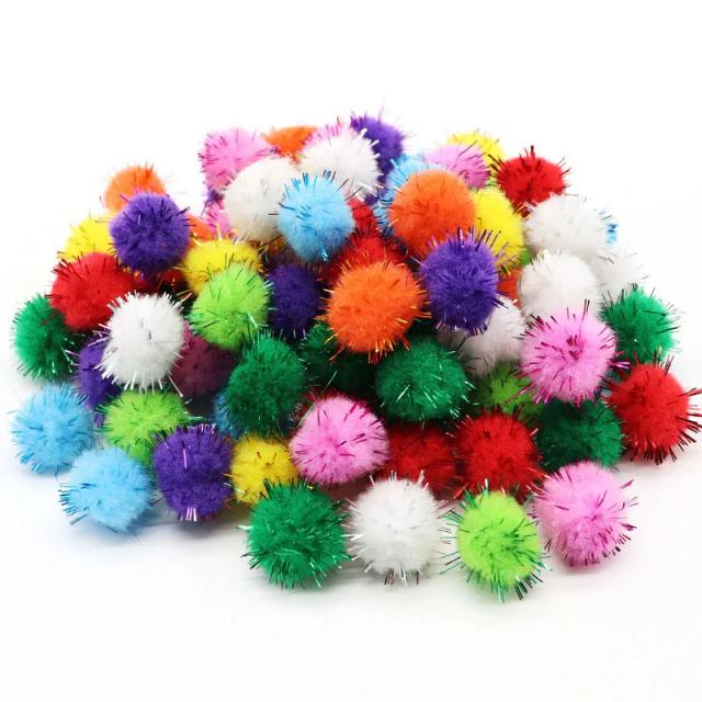 Bolas Pom Pom de Glitter para Crianças - Alto Elástico, Macias e Coloridas para Artesanato e Decoração de Natal